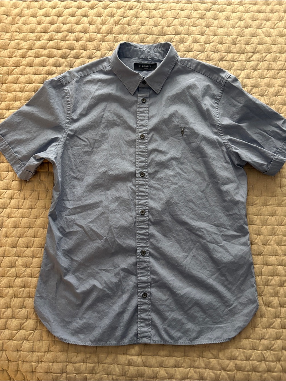 All Saints Men’s Light Blue Short Sleeve Button-Up Shirt